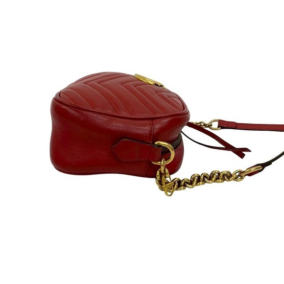 GUCCI Red Leather GG Marmont Shoulder Bag - Picture 6 of 9